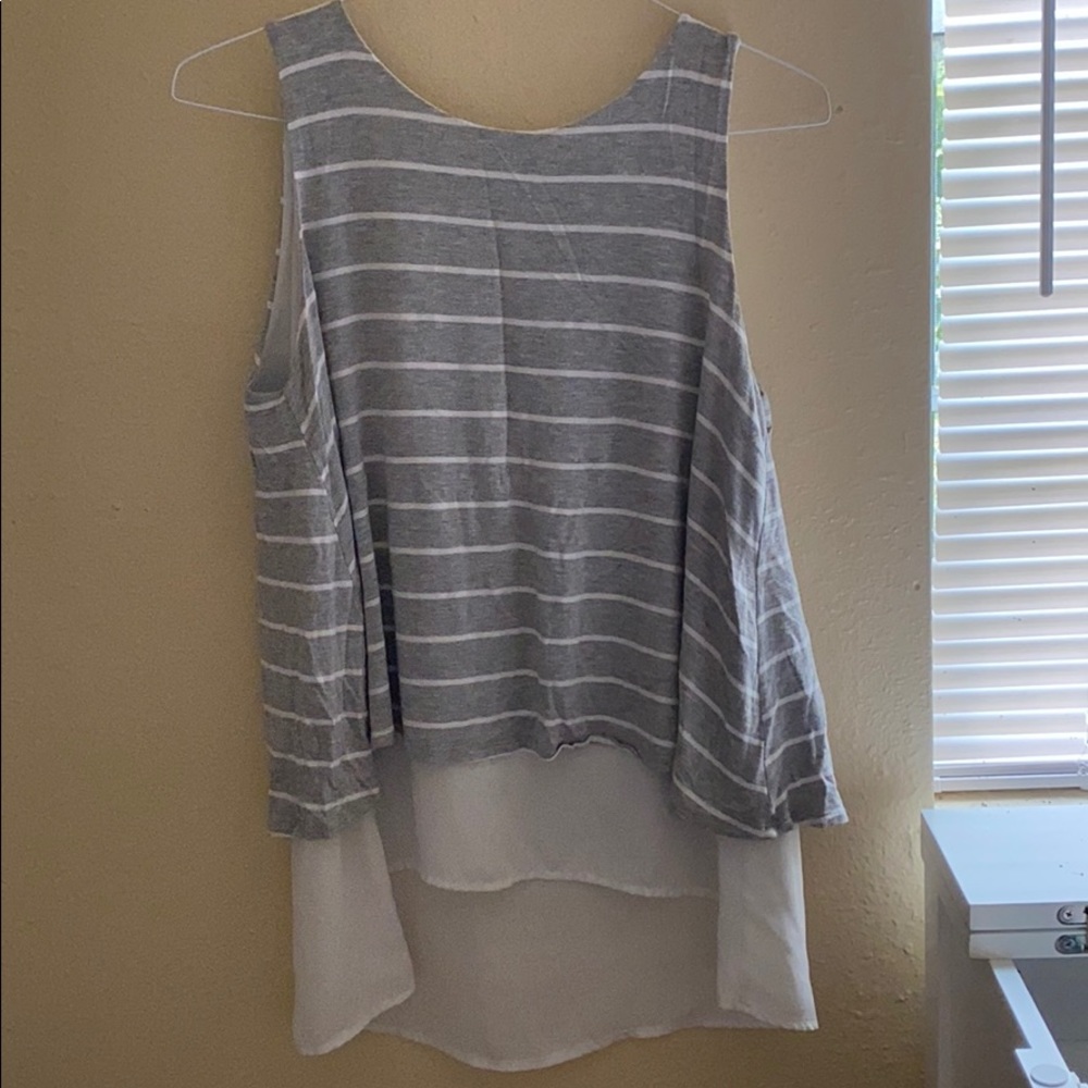 striped grey and white tank top